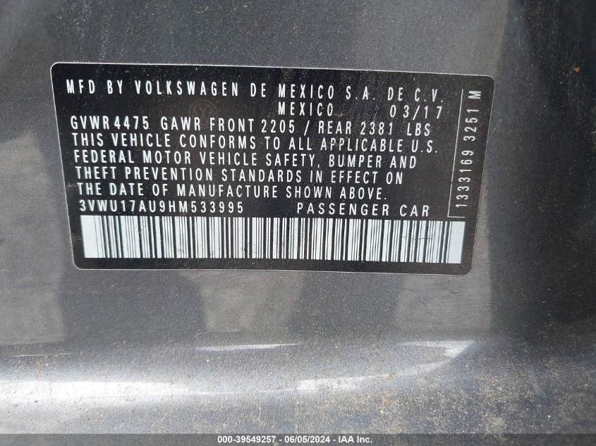 2017 VOLKSWAGEN GOLF SPORTWAGEN TSI S - 3VWU17AU9HM533995