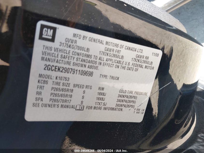 2009 Chevrolet Silverado 1500 Lt VIN: 2GCEK290791109698 Lot: 39549266