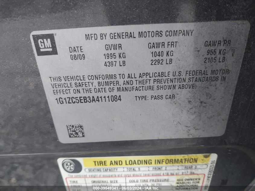 2010 Chevrolet Malibu Lt VIN: 1G1ZC5EB3A4111084 Lot: 39549341