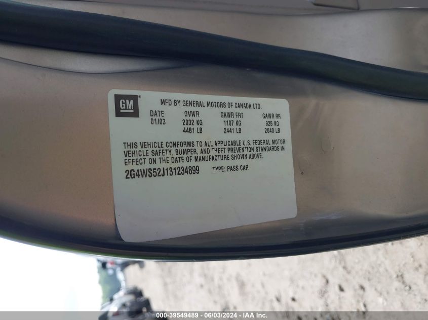 2003 Buick Century Custom VIN: 2G4WS52J131234899 Lot: 39549489