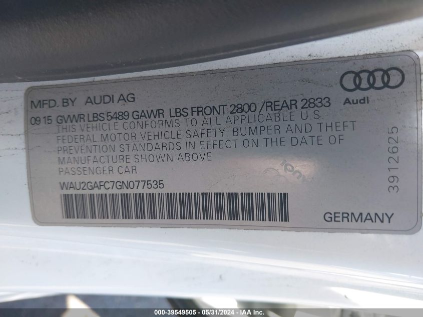 WAU2GAFC7GN077535 2016 Audi A7 3.0T Premium Plus