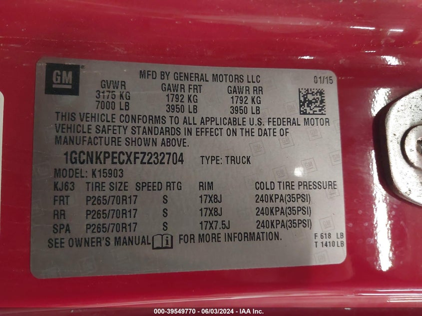 2015 Chevrolet Silverado 1500 Ls VIN: 1GCNKPECXFZ232704 Lot: 39549770