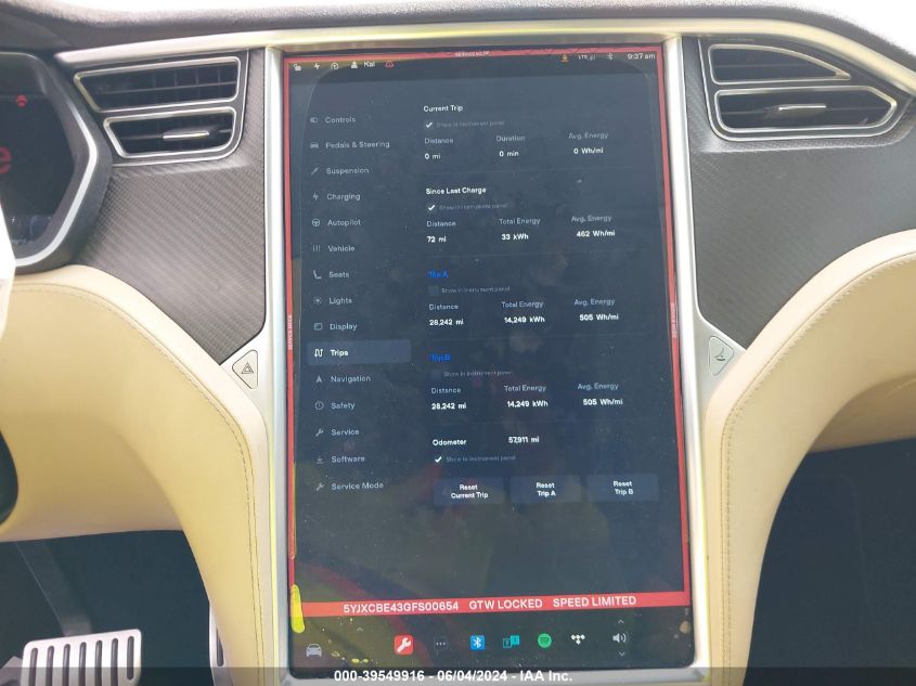 2016 Tesla Model X 75D/P100D/P90D VIN: 5YJXCBE43GFS00654 Lot: 39549916