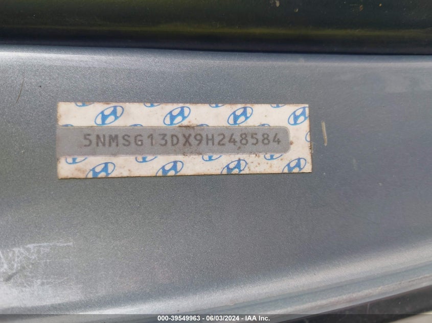 2009 Hyundai Santa Fe Gls VIN: 5NMSG13DX9H248584 Lot: 39549963