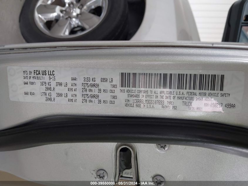 2016 Ram 1500 Lone Star VIN: 1C6RR6LM3GS107693 Lot: 39550008