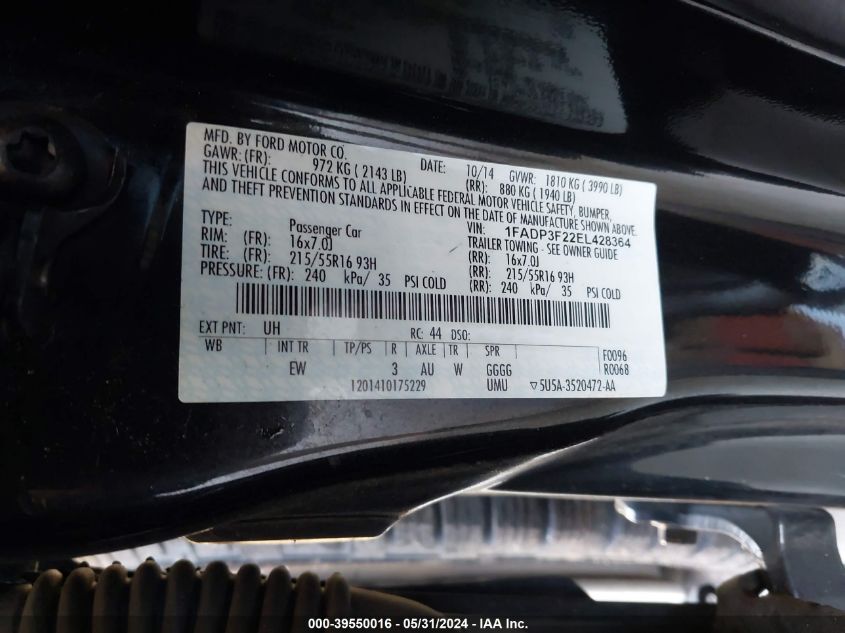 2014 FORD FOCUS SE - 1FADP3F22EL428364