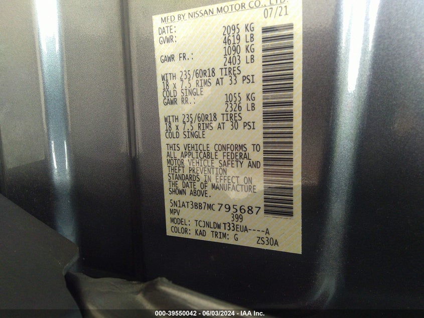 2021 NISSAN ROGUE SV - 5N1AT3BB7MC795687