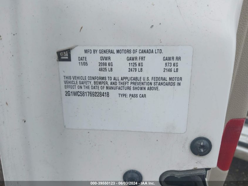 2006 Chevrolet Impala Lt VIN: 2G1WC581769228418 Lot: 39550123