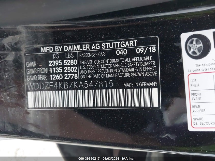 2019 MERCEDES-BENZ E 300 4MATIC VIN: WDDZF4KB7KA547815