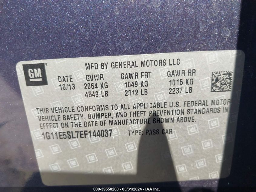 2014 Chevrolet Malibu 2Lt VIN: 1G11E5SL7EF144037 Lot: 39550260