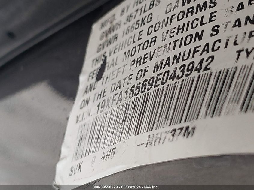 2009 Honda Civic Lx VIN: 19XFA16569E043942 Lot: 39550279