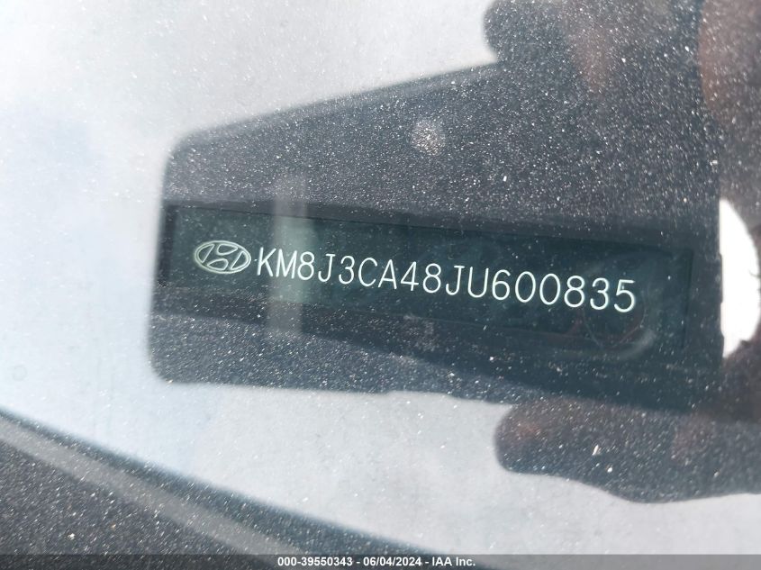 2018 Hyundai Tucson Sel VIN: KM8J3CA48JU600835 Lot: 39550343