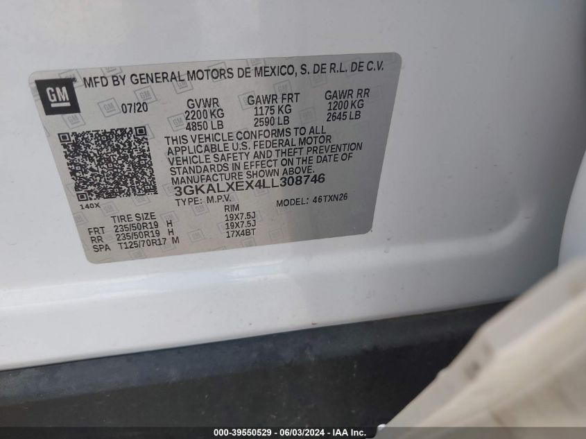 2020 GMC Terrain Awd Denali VIN: 3GKALXEX4LL308746 Lot: 39550529