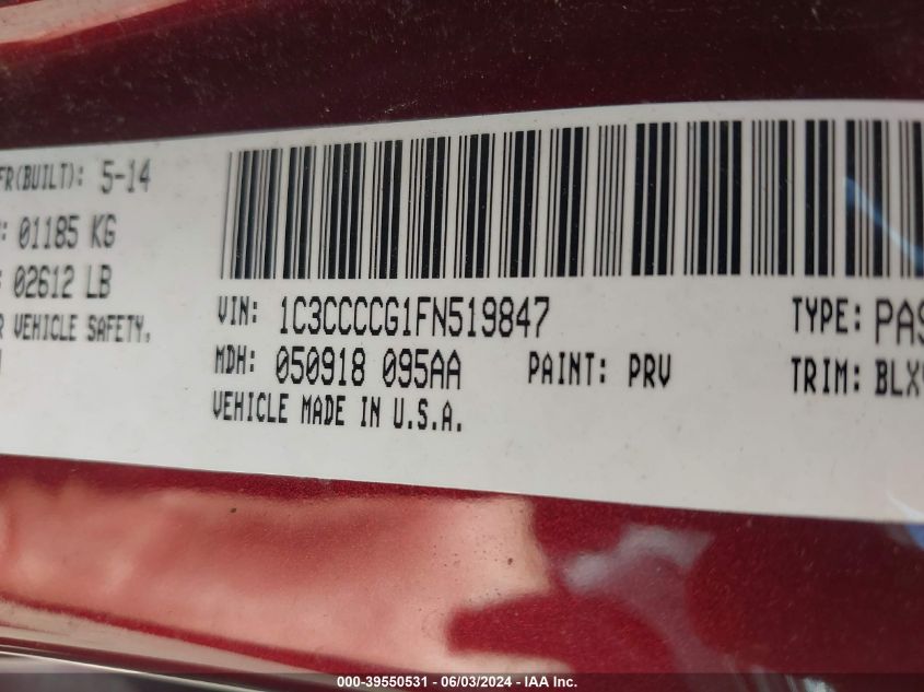 2015 Chrysler 200 C VIN: 1C3CCCCG1FN519847 Lot: 39550531