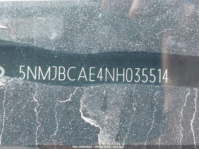 2022 Hyundai Tucson Sel VIN: 5NMJBCAE4NH035514 Lot: 39550552