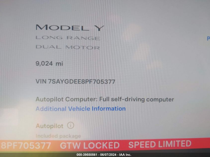 2023 TESLA MODEL Y AWD/LONG RANGE DUAL MOTOR ALL-WHEEL DRIVE - 7SAYGDEE8PF705377