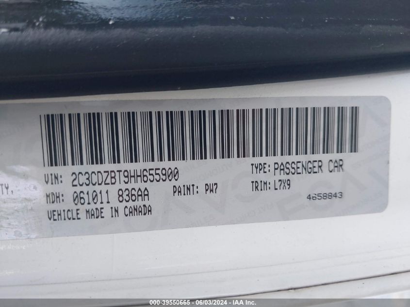 2017 Dodge Challenger R/T VIN: 2C3CDZBT9HH655900 Lot: 39550665