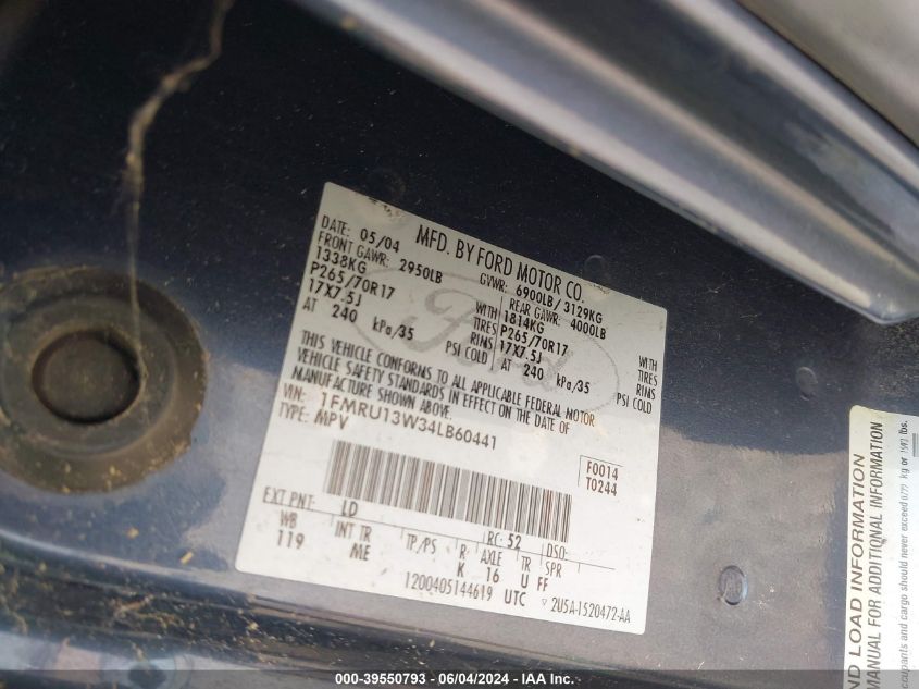 2004 Ford Expedition Xls VIN: 1FMRU13W34LB60441 Lot: 39550793