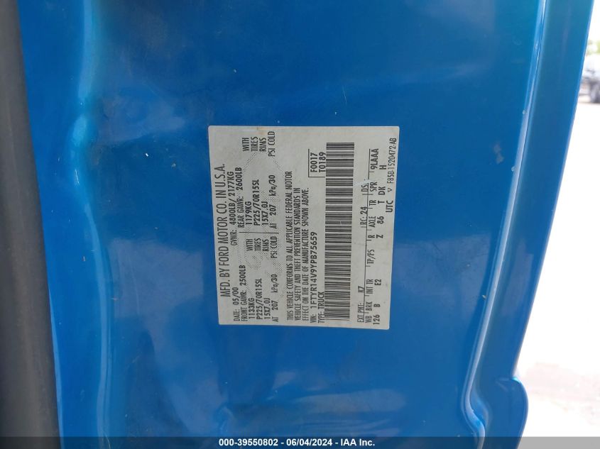 2000 Ford Ranger Xl/Xlt VIN: 1FTYR14V9YPB75659 Lot: 39550802