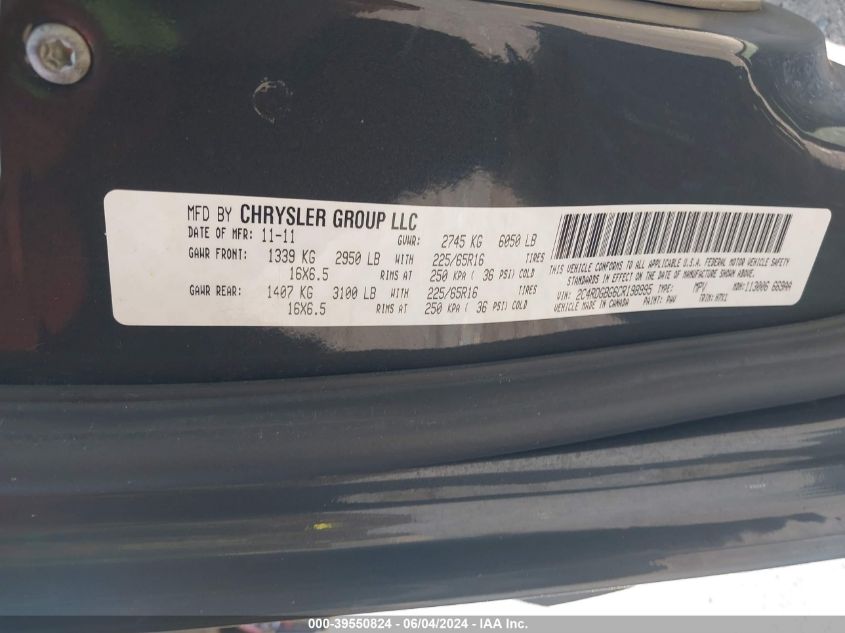 2012 Dodge Grand Caravan Se/Avp VIN: 2C4RDGBG6CR198995 Lot: 39550824