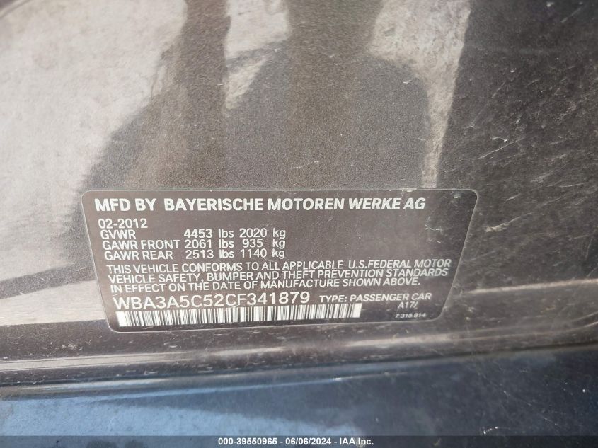2012 BMW 328I VIN: WBA3A5C52CF341879 Lot: 39550965