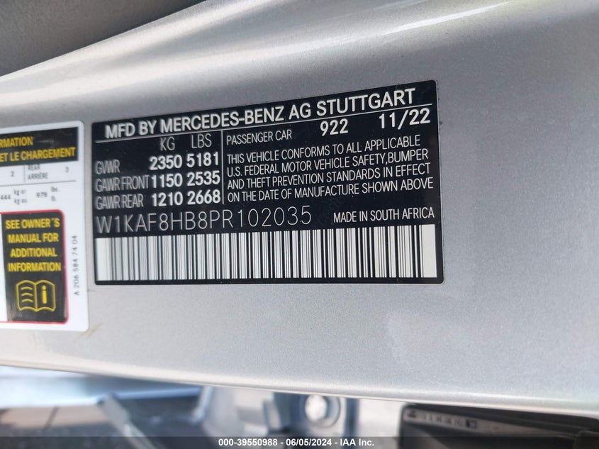 2023 MERCEDES-BENZ AMG C 43 4MATIC VIN: W1KAF8HB8PR102035