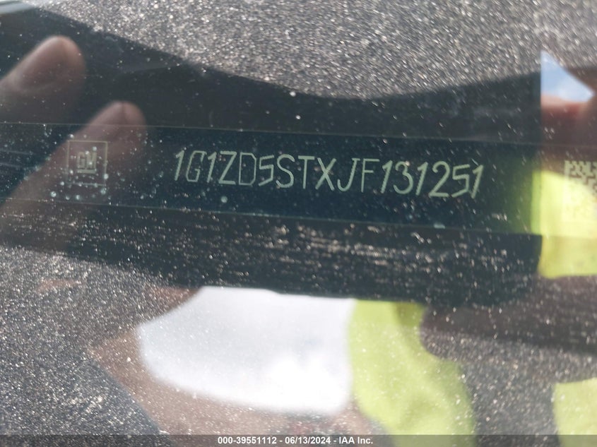 2018 Chevrolet Malibu Lt VIN: 1G1ZD5STXJF131251 Lot: 39551112