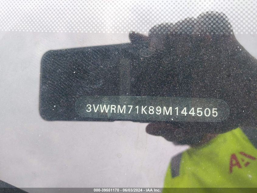 2009 Volkswagen Jetta Se VIN: 3VWRM71K89M144505 Lot: 39551170