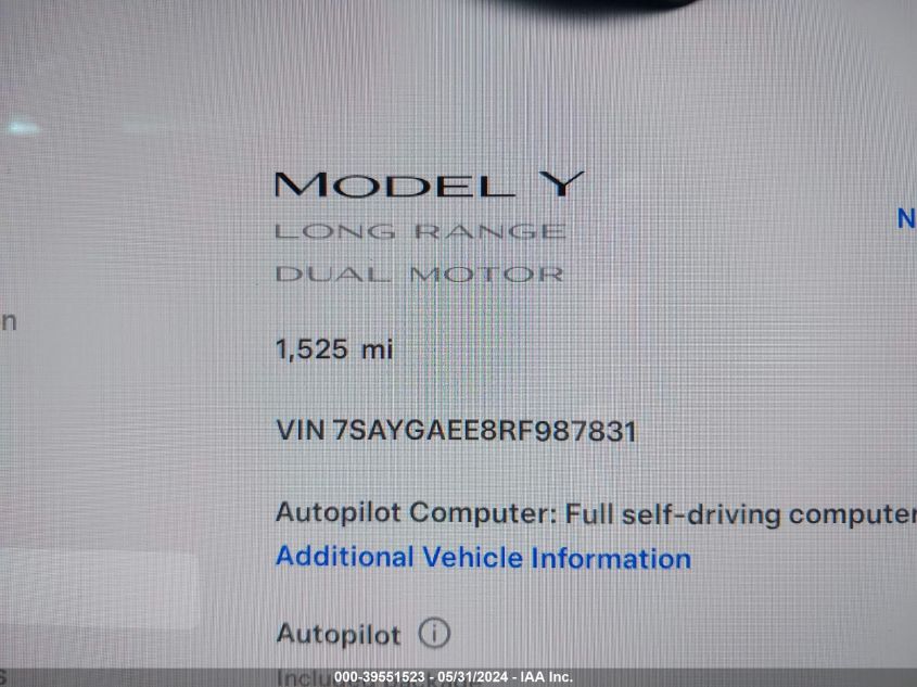 2024 TESLA MODEL Y LONG RANGE DUAL MOTOR ALL-WHEEL DRIVE - 7SAYGAEE8RF987831