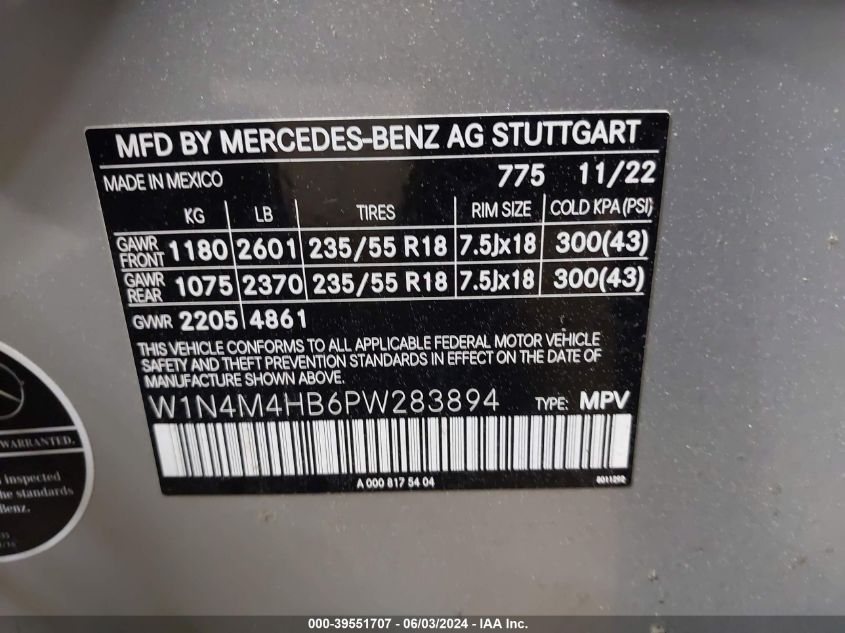 W1N4M4HB6PW283894 2023 Mercedes-Benz Glb 250 4Matic