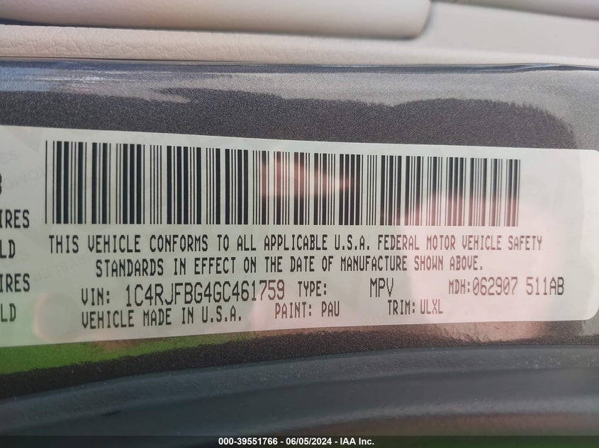 2016 Jeep Grand Cherokee Limited VIN: 1C4RJFBG4GC461759 Lot: 39551766