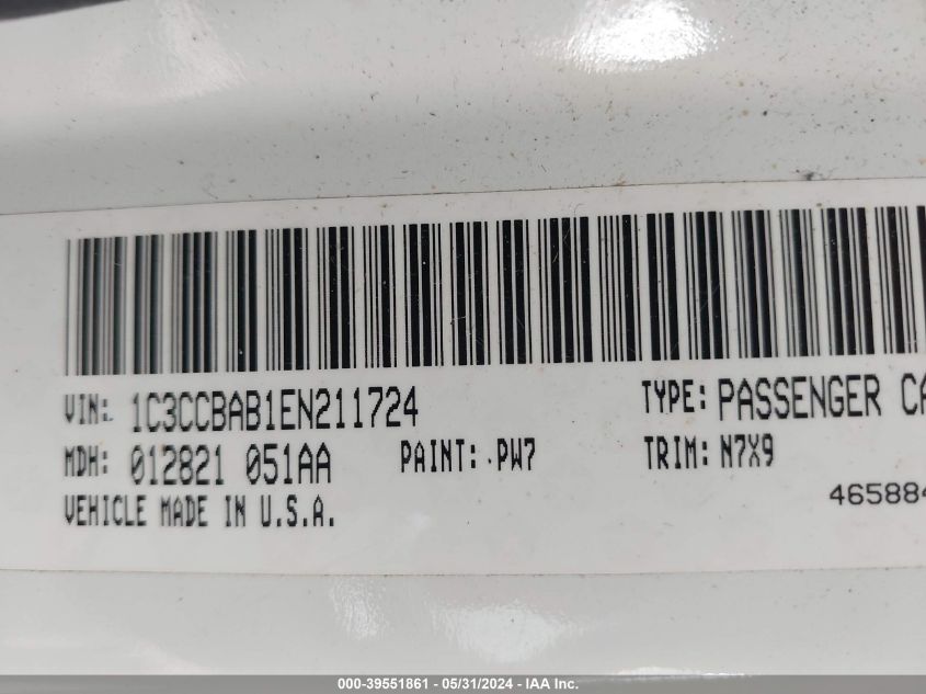 2014 Chrysler 200 Lx VIN: 1C3CCBAB1EN211724 Lot: 39551861