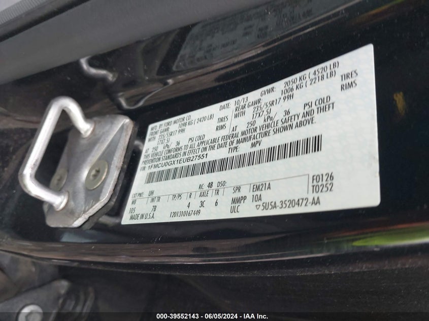 2014 Ford Escape Se VIN: 1FMCU0GX1EUB27551 Lot: 39552143