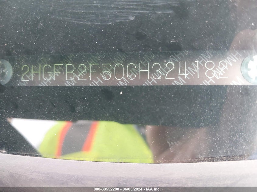 2012 Honda Civic Lx VIN: 2HGFB2F50CH324182 Lot: 39552200