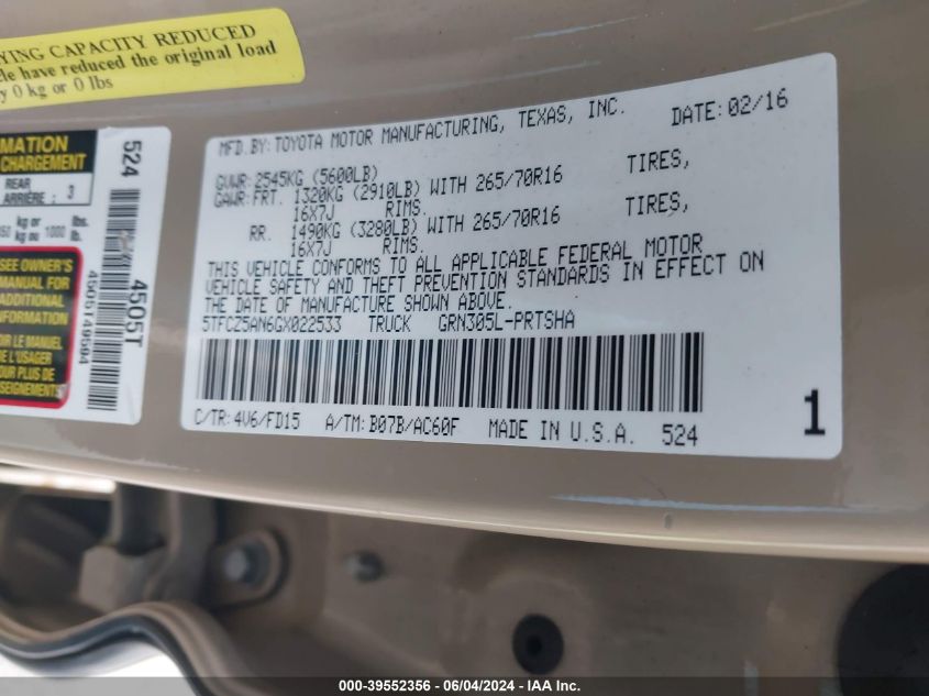 2016 TOYOTA TACOMA TRD OFF ROAD - 5TFCZ5AN6GX022533