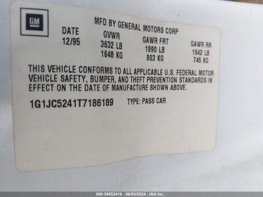 1996 Chevrolet Cavalier VIN: 1G1JC5241T7186189 Lot: 39552418