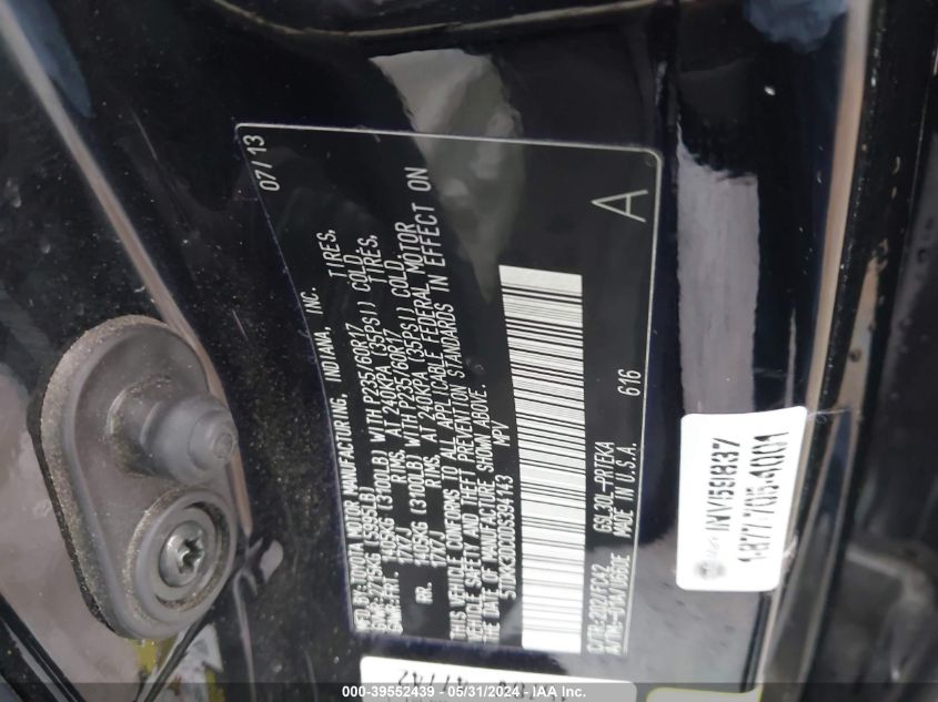 2013 Toyota Sienna Le V6 8 Passenger VIN: 5TDKK3DC0DS394143 Lot: 39552439