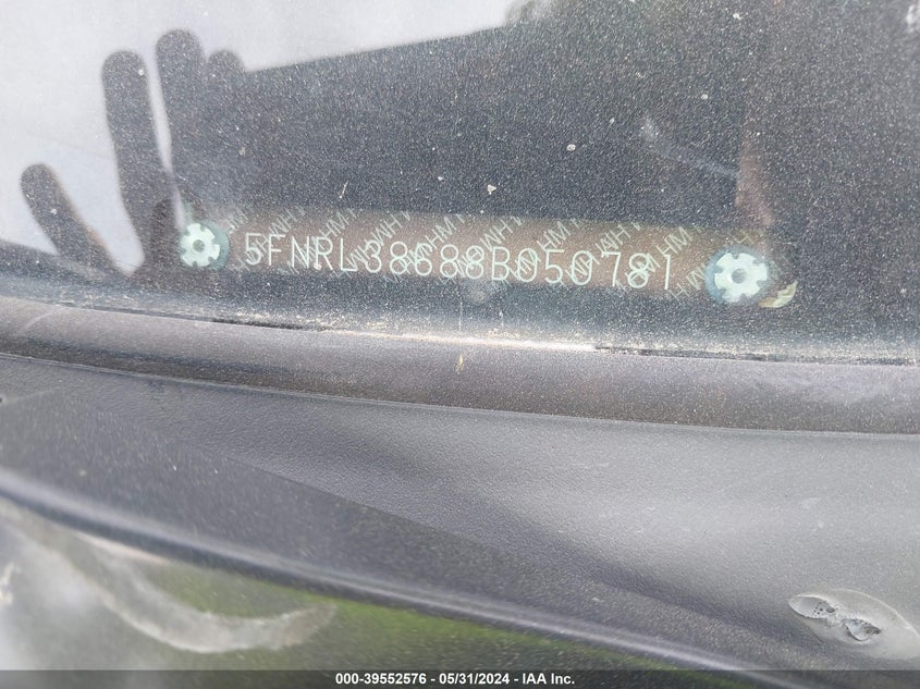 2008 Honda Odyssey Ex-L VIN: 5FNRL38688B050781 Lot: 39552576