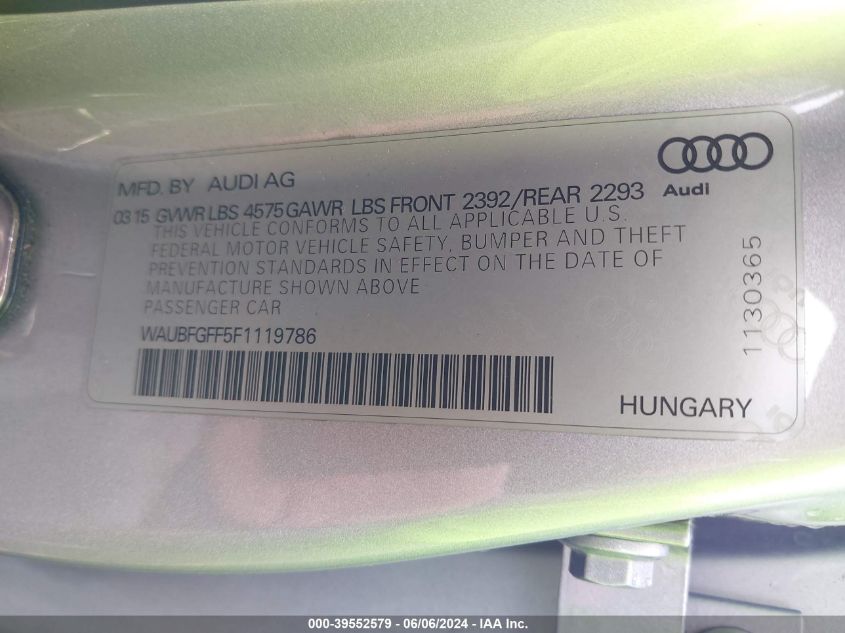 2015 Audi A3 2.0T Premium VIN: WAUBFGFF5F1119786 Lot: 39552579