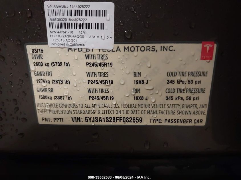 5YJSA1S28FF082659 2015 Tesla Model S 70D/85D/P85D