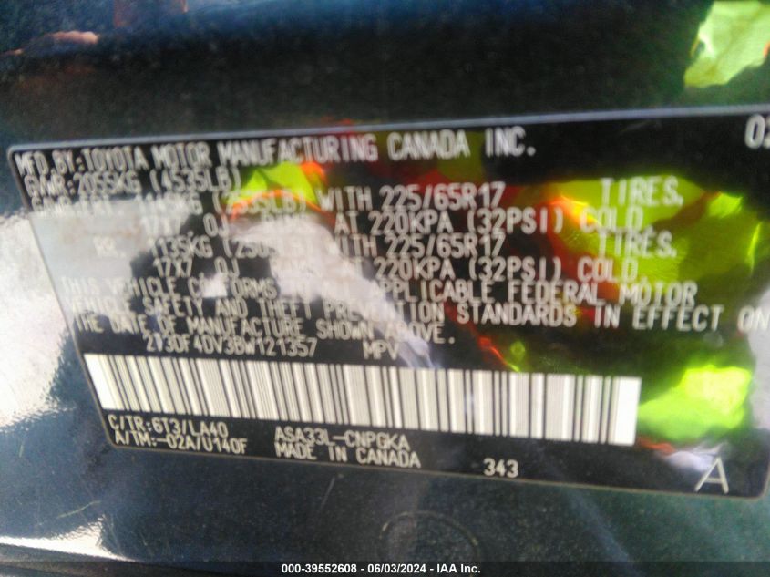 2011 Toyota Rav4 Limited VIN: 2T3DF4DV3BW121357 Lot: 39552608