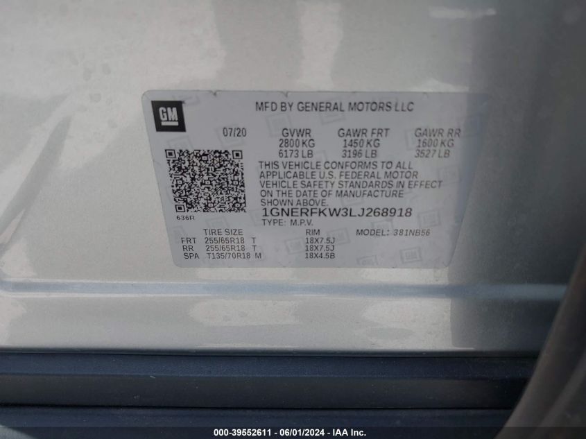 2020 Chevrolet Traverse Fwd Ls VIN: 1GNERFKW3LJ268918 Lot: 39552611