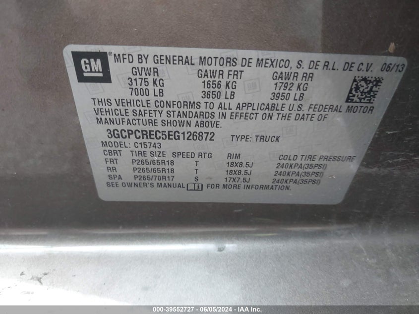 2014 Chevrolet Silverado 1500 1Lt VIN: 3GCPCREC5EG126872 Lot: 39552727