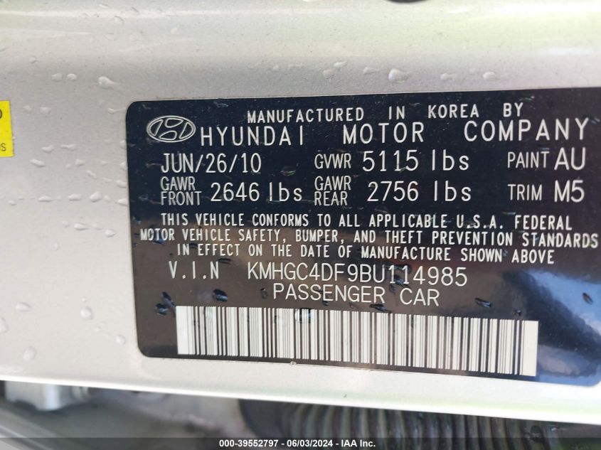 KMHGC4DF9BU114985 2011 Hyundai Genesis 4.6