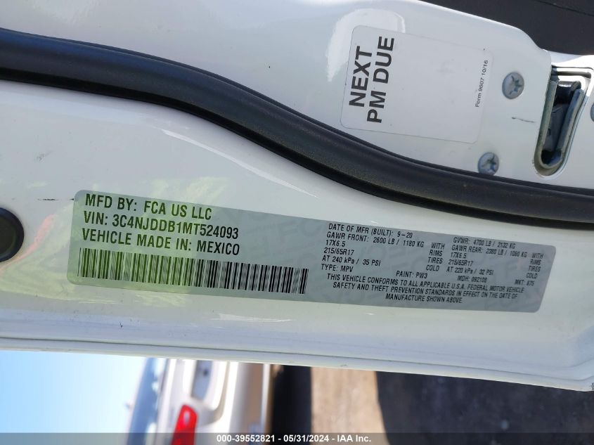 2021 Jeep Compass Trailhawk 4X4 VIN: 3C4NJDDB1MT524093 Lot: 39552821
