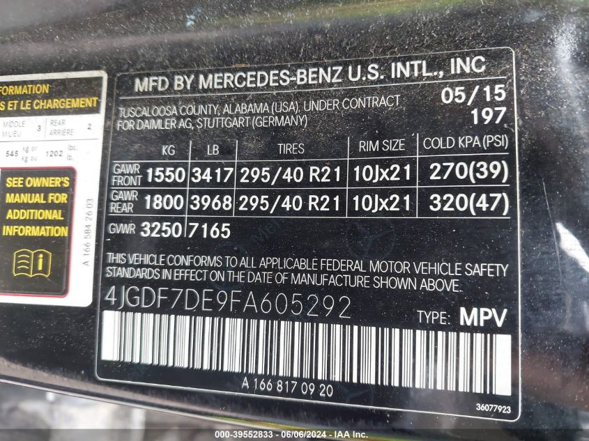 2015 MERCEDES-BENZ GL 550 4MATIC - 4JGDF7DE9FA605292