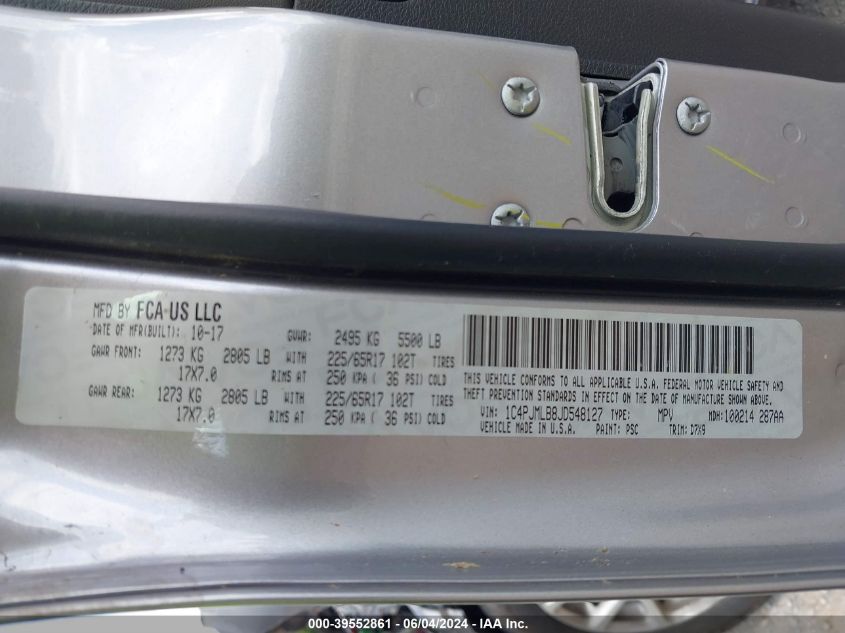 2018 Jeep Cherokee Latitude Plus 4X4 VIN: 1C4PJMLB8JD548127 Lot: 39552861