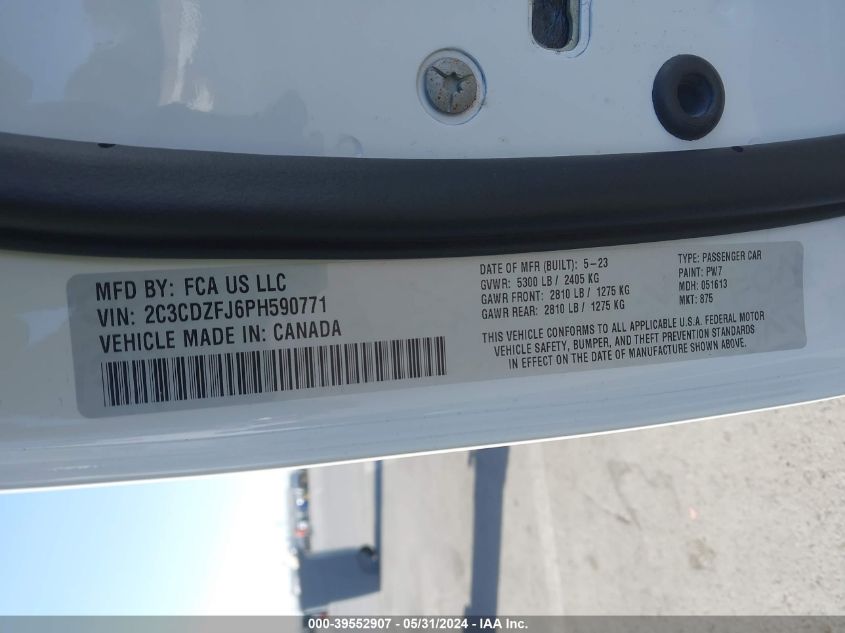 2023 Dodge Challenger R/T Scat Pack Widebody VIN: 2C3CDZFJ6PH590771 Lot: 39552907