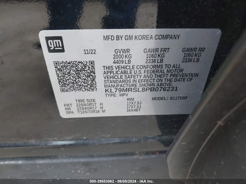 2023 Chevrolet Trailblazer Awd Lt VIN: KL79MRSL8PB076231 Lot: 39553062