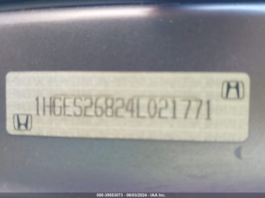 2004 Honda Civic Ex VIN: 1HGES26824L021771 Lot: 39553073